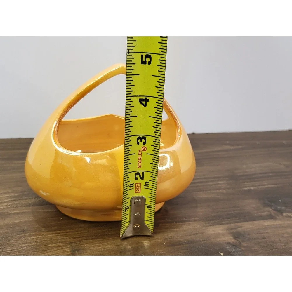 Vintage Czechoslovakia Peach Lusterware Ceramic Bridal Basket 6.5in